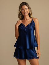 [Dark Blue] SilkSilky-AU Sleeveless V Neck Camisole Set 003