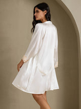 [White] SilkSilky-AU 3/4 Sleeve V Neck Nightgown&Dressing Gown Set 007