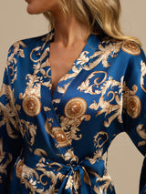 [Navy Dragon] SilkSilky-AU 3/4 Sleeve Women's Dressing Gown 003