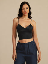 [Black] SilkSilky-AU Spaghetti Strap V Neck Camisole 001