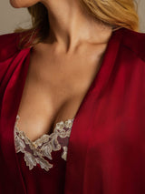 [Wine] SilkSilky-AU 3/4 Sleeve V Neck Nightgown&Dressing Gown Set 004