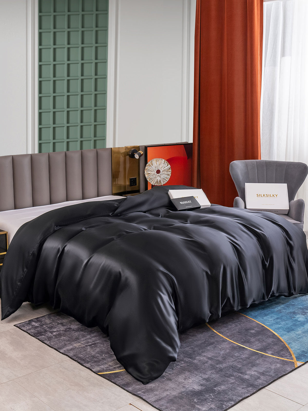[Black] SilkSilky-AU 25Momme Pure Silk Duvet Cover 001