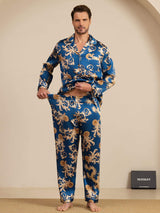 [Navy Dragon] SilkSilky-AU Long Sleeve Lapel Collar Men's Pyjamas 006