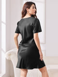 SilkSilky AU Pure Silk Short Sleeve V Neck Nightgown Black 002