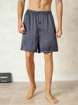 [Navy Ginkgo] SilkSilky-AU Pure Silk Mens Sleep Bottoms 001,