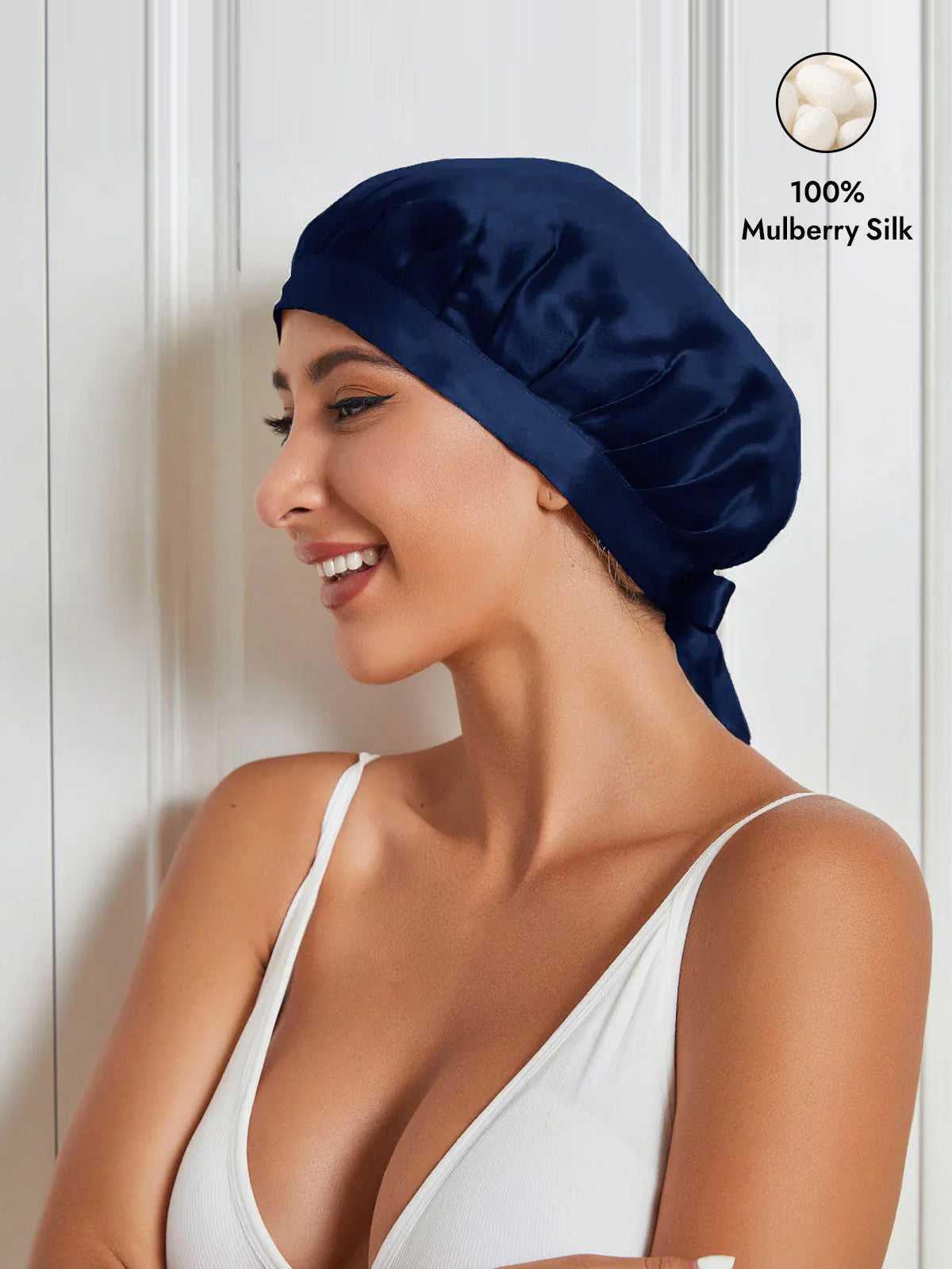[Dark Blue] SilkSilky-AU Pure Silk Sleep Cap 001