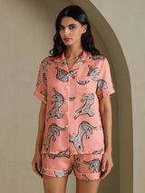 [Pink Cat] SilkSilky-AU Short Sleeve Lapel Collar Women's Pyjamas 003