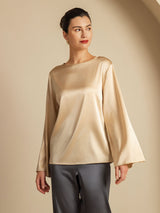 [Champagne] SilkSilky-AU Long Sleeve Boat Neck Blouse 004