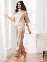 [Champagne] SilkSilky-AU Half Sleeve Round Neck Women's Pyjamas 004