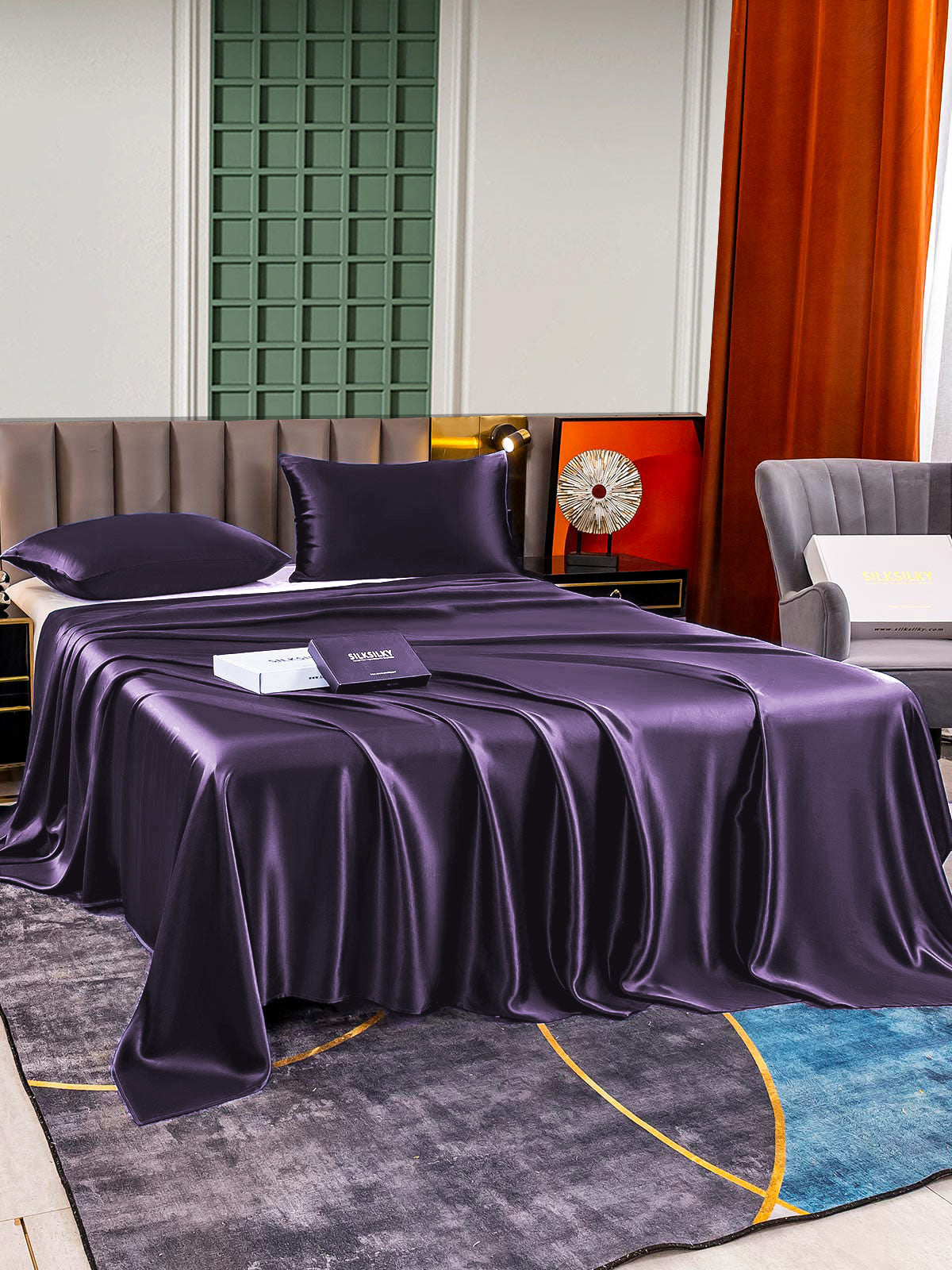 [Deep Purple] SilkSilky-AU 22Momme Pure Silk Bedding Set 003,