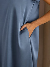 [Real Teal] SilkSilky-AU Short Sleeve Crew Neck Dress 004