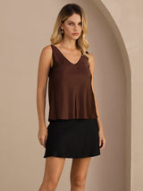 [Coffee] SilkSilky-AU Sleeveless V Neck Camisole 001