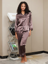 [Coffee] SilkSilky-AU Long Sleeve Lapel Collar Women's Pyjamas 003