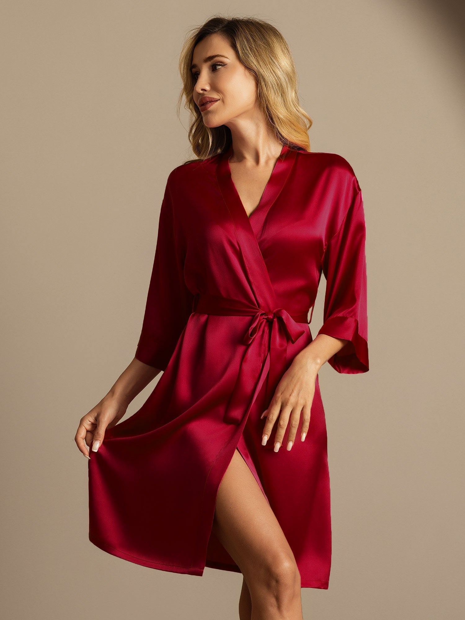 [Wine] SilkSilky-AU Pure Silk Womens Robe 003,