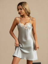 [Light Blue] SilkSilky-AU Sleeveless V Neck Nightgown 003