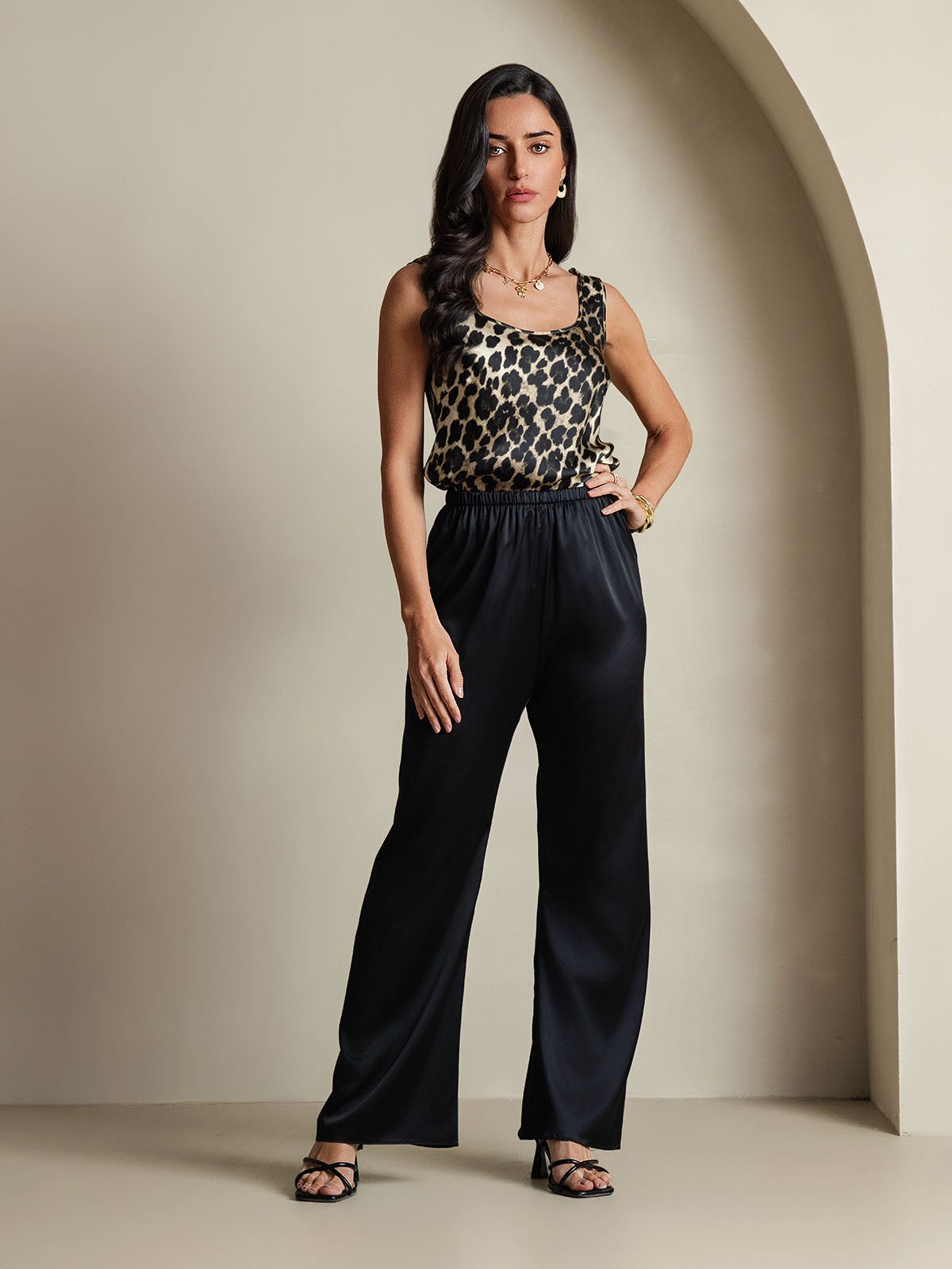 [Leopard] SilkSilky-AU 19Momme Silk U Neck Camisole 008,