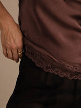[Brown] SilkSilky-AU Spaghetti Strap V Neck Camisole 005