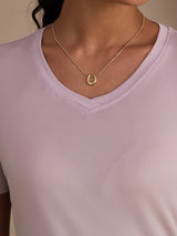 [Lavender] SilkSilky-AU Short Sleeve V Neck Women's T-Shirt 004