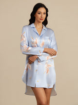 [Light Blue] SilkSilky-AU Long Sleeve Lapel Collar Nightshirt 003