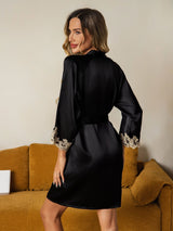 [Black] SilkSilky-AU 3/4 Sleeve Women's Dressing Gown 002