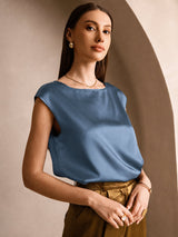 [Real Teal] SilkSilky-AU Cap Sleeve Round Neck Women's T-Shirt 001