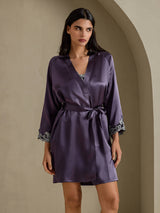 [Purple Gray] SilkSilky-AU 3/4 Sleeve V Neck Nightgown&Dressing Gown Set 005