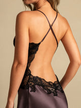 [Dark Brown] SilkSilky-AU Sleeveless V Neck Nightgown 005