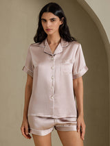 [Shadow Gray] SilkSilky-AU Short Sleeve Lapel Collar Women's Pyjamas 001