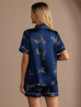 [Navy Zebra] SilkSilky-AU Short Sleeve Lapel Collar Women's Pyjamas 002