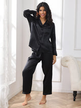 [Black] SilkSilky-AU Long Sleeve Notch Collar Women's Pyjamas 005