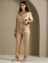 [Champagne Gold] SilkSilky-AU Long Sleeve Lapel Collar Women's Pyjamas 001