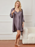 SilkSilky AU 3/4 Sleeve Nightgown&Robe Set PurpleGray 002