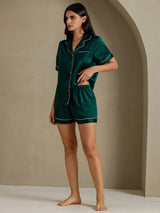 [Dark Green] SilkSilky-AU Short Sleeve Lapel Collar Women's Pyjamas 008