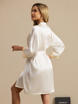 [White] SilkSilky-AU 3/4 Sleeve Women's Dressing Gown 002