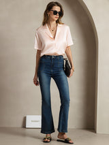 [Pink] SilkSilky-AU Short Sleeve Notch Collar Women's Shirt 007