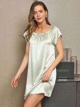 [Mint Green] SilkSilky-AU Cap Sleeve Square Neck Nightgown 004