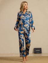 [Navy Dragon] SilkSilky-AU Long Sleeve Lapel Collar Women's Pyjamas 004