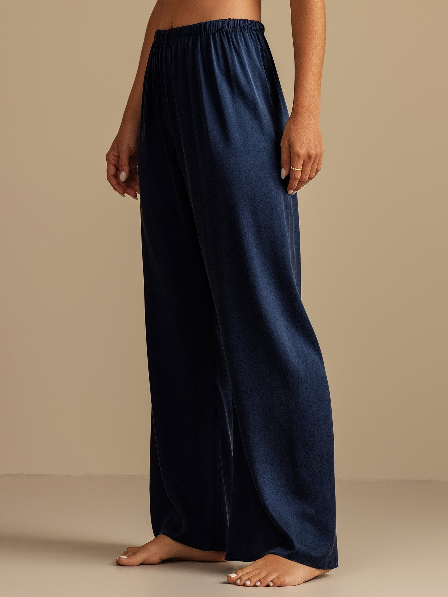 [Dark Blue] SilkSilky-AU 19Momme Washable Silk Womens Sleep Bottoms 007,