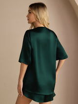 [Dark Green] SilkSilky-AU Short Sleeve Round Neck Women's Pyjamas 006