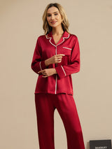 [Wine] SilkSilky-AU Long Sleeve Notch Collar Women's Pyjamas 008