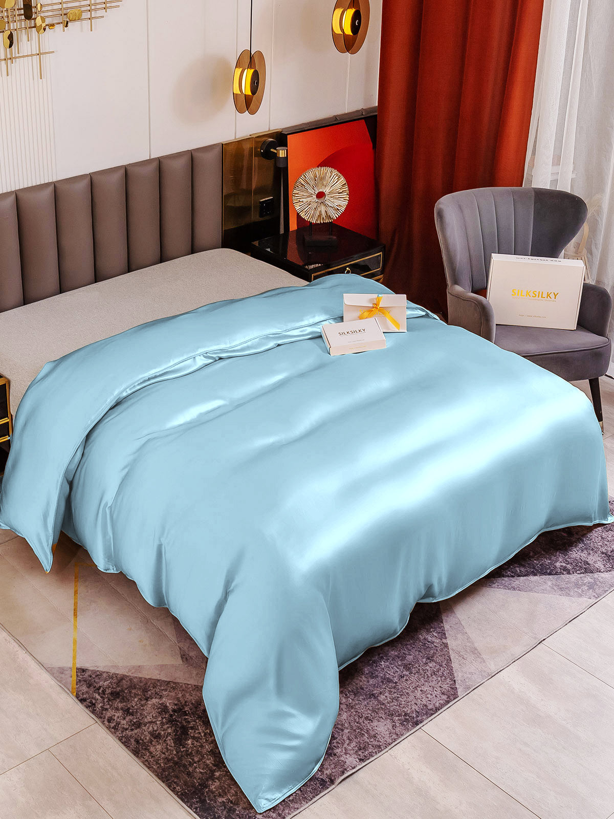 SilkSilky AU 19Momme Pure Silk Duvet Cover LightBlue 001