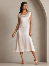 [Pink] SilkSilky-AU Cap Sleeve Scoop Neck Dress 003