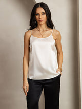 [Light Gray] SilkSilky-AU 19Momme Stretch Silk Charmeuse Spaghetti Strap Scoop Neck Camisole 001