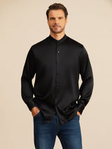 [Black] SilkSilky-AU Long Sleeve Stand Collar Men''s Shirt 001