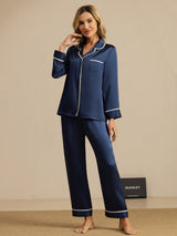[Dark Blue] SilkSilky-AU Long Sleeve Notch Collar Women's Pyjamas 006