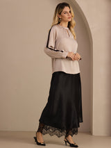 [Tan] SilkSilky-AU Long Sleeve Keyhole Neck Women's Blouse 006