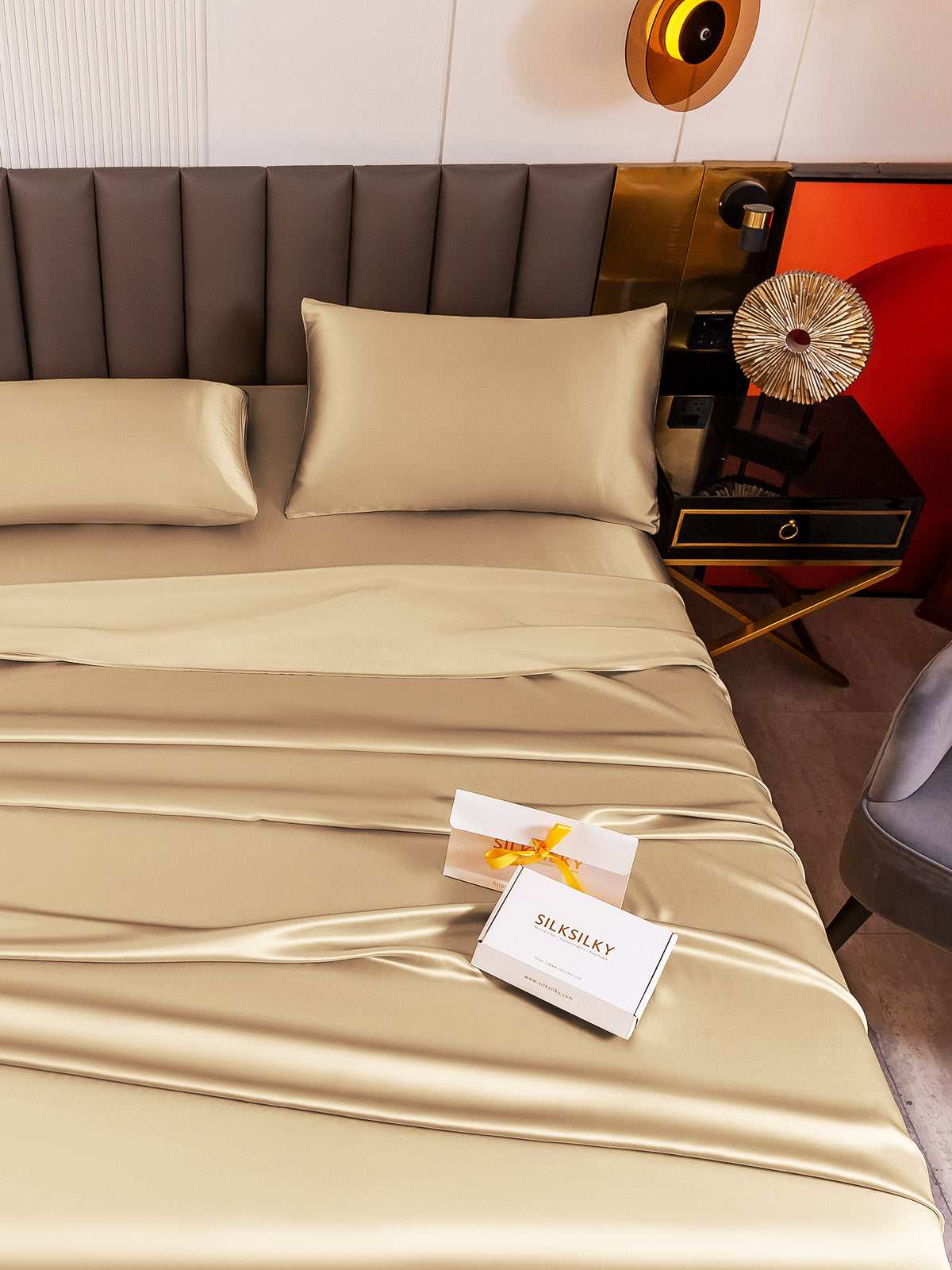 [Beige] SilkSilky-AU 19Momme Pure Silk Bedding Set 003