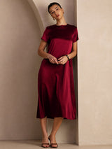 [Dark Red] SilkSilky-AU Short Sleeve Crew Neck Dress 005
