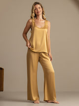 [Tan] SilkSilky-AU 19Momme Machine-Washable Silk Sleeveless Scoop Neck Women's Pyjamas 007