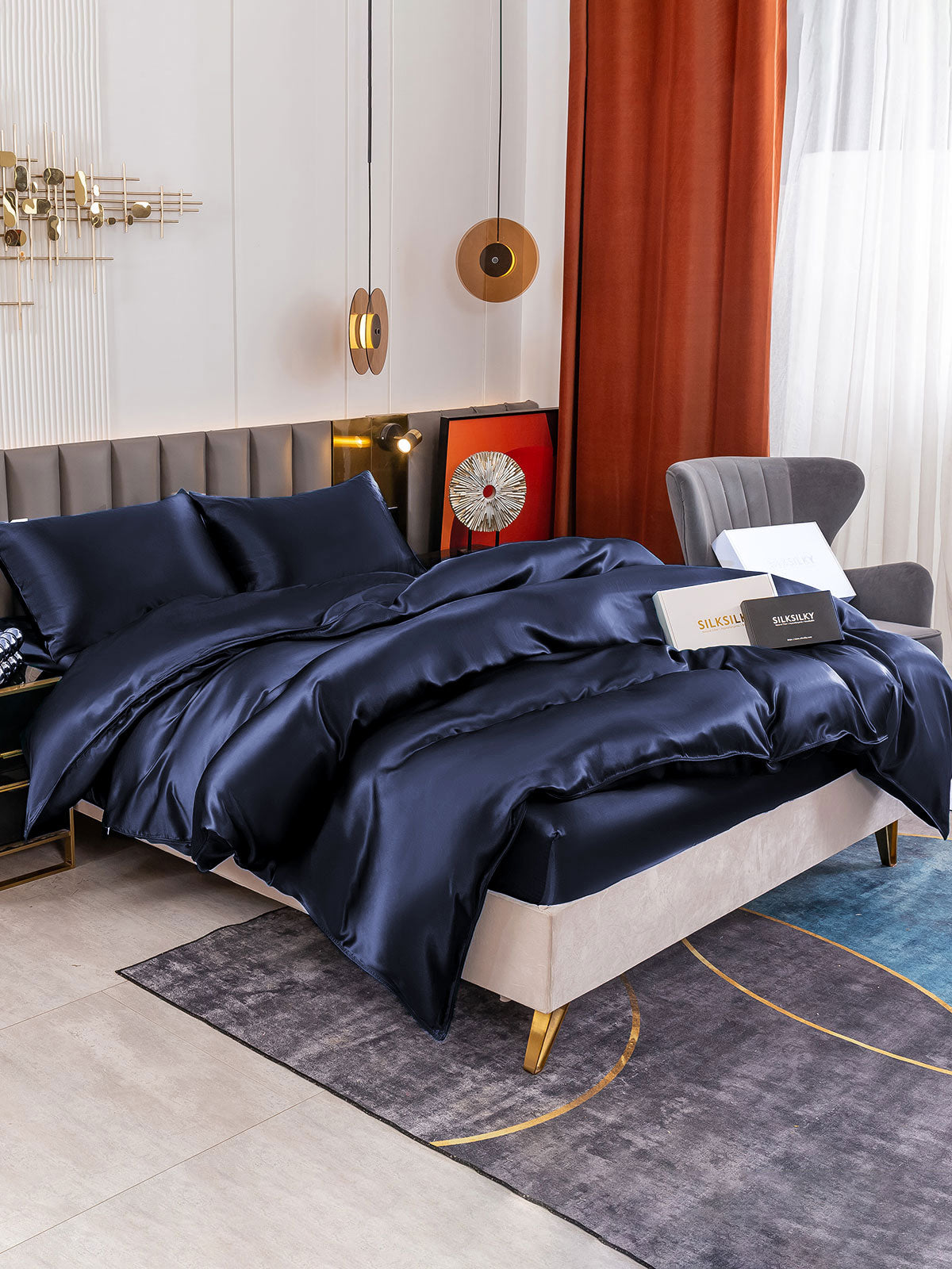 SilkSilky AU 19Momme Pure Silk Bedding Set DarkBlue 002